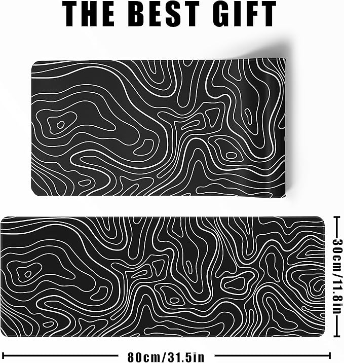 Topographic Contour Gaming Mouse Pad，Large XL Mouse Pad Big Mouse mat,Long Computer Keyboard with 3mm Non-Slip Base and Stitched Edge for Gaming Home Office Work，31.5x11.8in