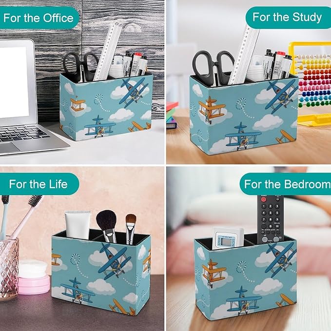 Modern PU Leather Pen Container Cute Airplane, Enhance Your Office Decor