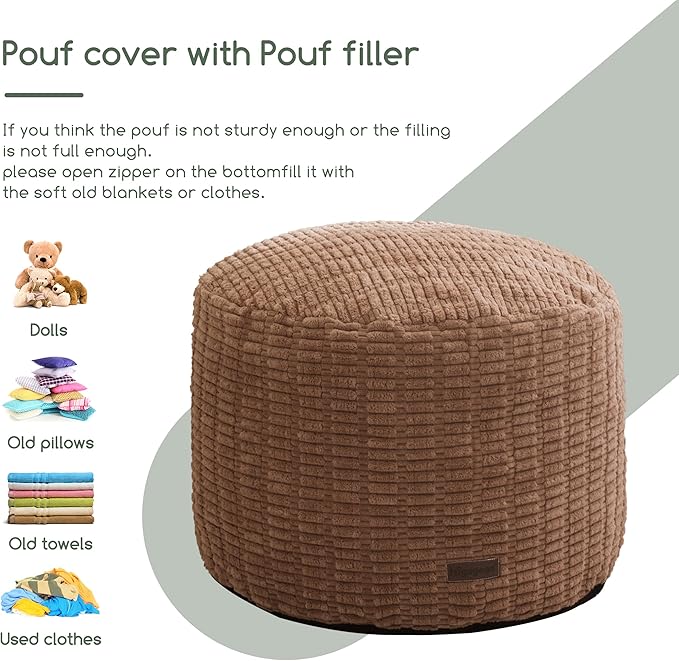 HIGOGOGO Pouf Ottoman Stuffed Round Modern Foam Filled Foot Rest Poufs for Living Room Chair Decorative 26 X 18 Inches Boho Relax Stool for Wedding Christmas Party, Brown
