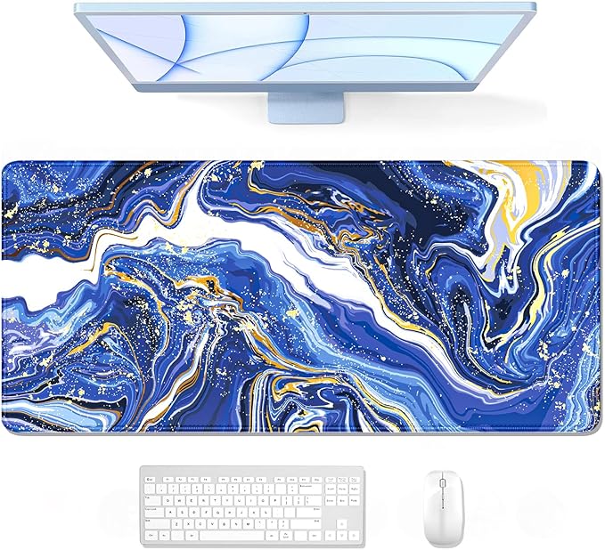 Auhoahsil Large Mouse Pad, XXL Gaming Mousepad, Desk Mat for Desktop, Thick Rubber, Big & Long Size, Stitched Edges, Full Desk Pad for Laptop & Computer, Extended 31.5 x 11.8 in, Navy Marble