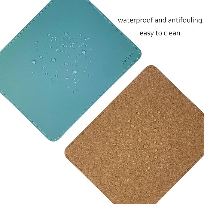 MelVan PU Leather Mouse Pad with Stitched Edge, Wood Mousepad, Waterproof Gaming Mouse Pad Mat for Computers, Laptop, Office & Home, 10.2" x 8.3", 1 Pack (Azury)