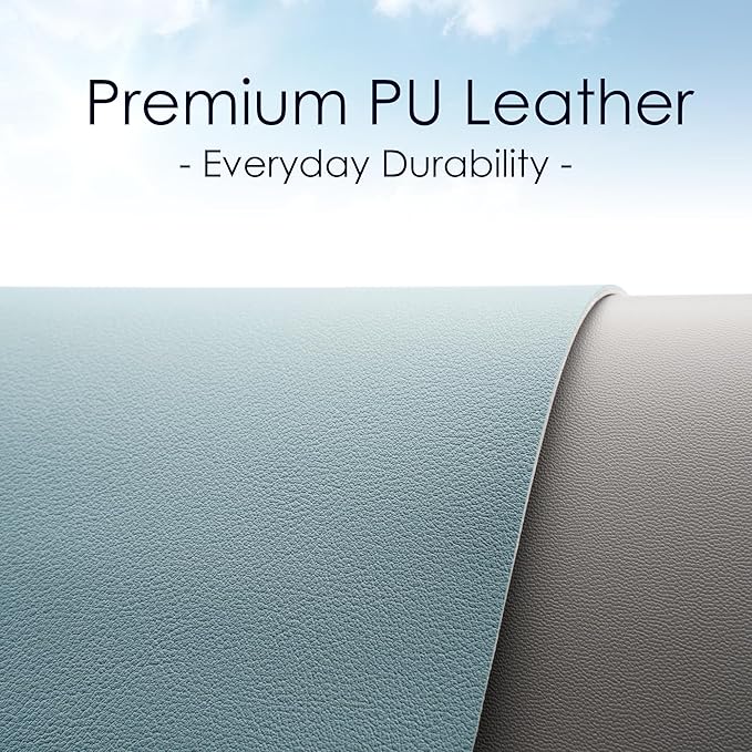 WAYBER Leather Desk Pad Protector, Waterproof Mouse Pad, PU Desk Mat, Office Desk Cover, Desk Writing Mat for Office/Home/Work/Cubicle (Light Blue/Silver) 23.7x13.8 in