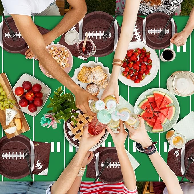 Football Party Plates and Napkins Supplies Set for 24 Guests, Disposable Sports Football Tablecloths Decorations for Football Tailgate Game Day Birthday Party Favors