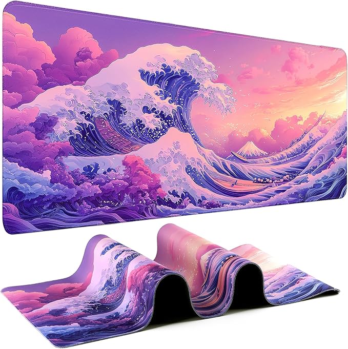 Mouse Pad Gaming - Desk Mat for Keyboard and Mouse - Kanagawa Large Mouse Pad for Desk, Japanese Sea Wave Mousepad (31.5" x 11.8") with Non-Slip Base, Desks Pad Mat for Gaming, Office and Home
