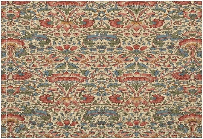 William Morris Floral Placemats Vintage Flower Art Style Boho Chic Retro Floral Linen Washable Table Mats Stain Heat-Resistant Desktop Decor Place Mats for Home Kitchen Dining Party 12x18 in 6 Pcs