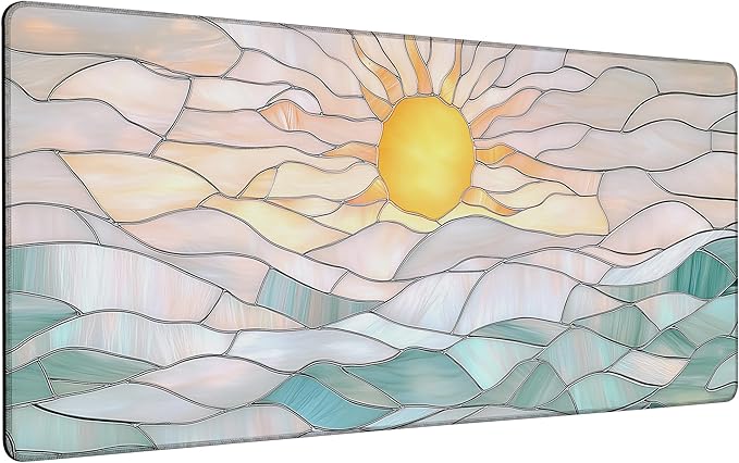Abstract Serene Ocean Sunrise Mouse Pad,35.4 x 15.7 Inch Large Mouse Mat Non-Slip Rubber Stitched Edges for Writing Desk,Office,Home,Laptop