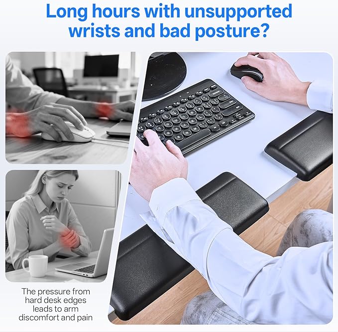 UnivoColors L-Shaped Desk Edge Cushion,PU Leather,Non-Slip,Separate Design,Memory Foam Desk Edge Support,Ergonomic Design for Long-Hour Work(11.8 * 3.9 inch 2-Piece Set of Gray)