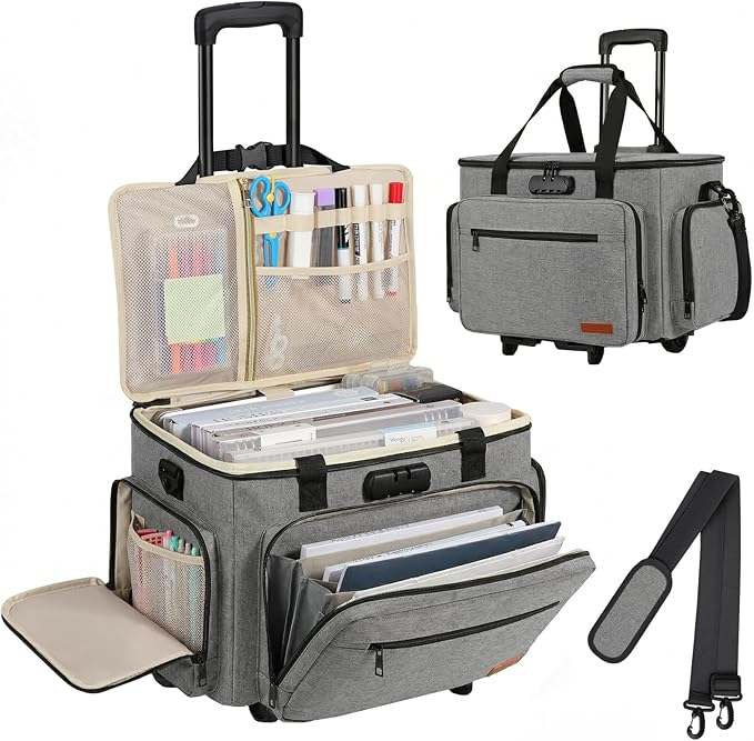 Housolution Rolling Teacher Bag with Wheels, Fits for 17" Laptop, Teacher Tote Bag with Detachable Trolley, Laptop Work Case with Anti Theft Lock, Briefcase Cart with Accordion File Organizer, Gray
