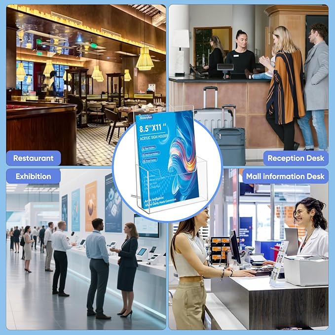 Acrylic Brochure Holder 8.5x11 [2 Pack] - Clear Trifold Sign Holder for Flyers, Menus, Posters | Wall Mount & Desktop Display Stand for Office, Retail, Restaurant
