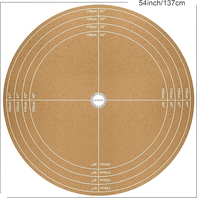 CENNBIE 54/51/47/43/40 Inches Round Table Mat - Cork Leather Table Pad - Suitable as Side Dining Coffee Table Cover Protector - Can Be Cut to Fit (Black)
