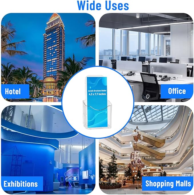 6 Pcs Brochure Holder Stand, 4 inches Acrylic Pamphlet Display Stand Wall Mount/Countertop, Clear Plastic Trifold Rack Card Holder Organizer for Display Flyer, Document, Literature, Post Card