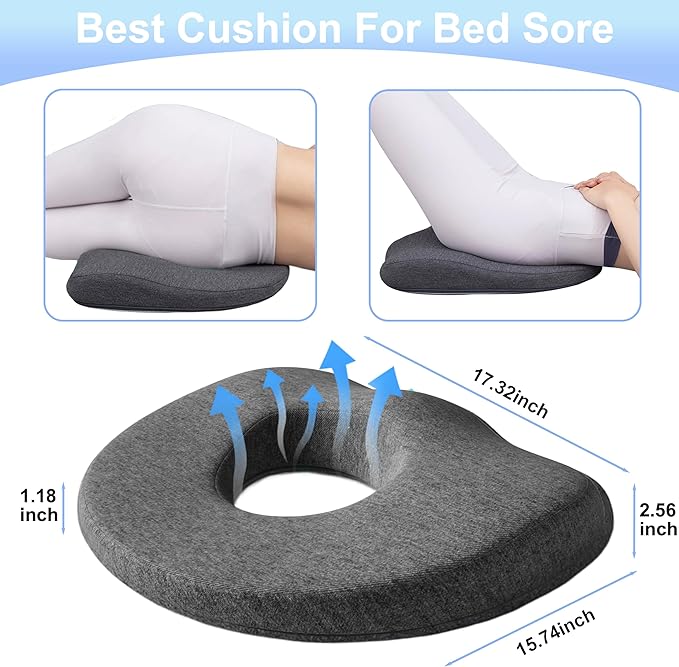 Bed Sore Cushions for Butt, Bedsore Pressure Relief Pillow for Sleeping and Sitting, Donut Pillow for Tailbone Pain, O Shaped Opening Butt Pillows for Sitting Tailbone