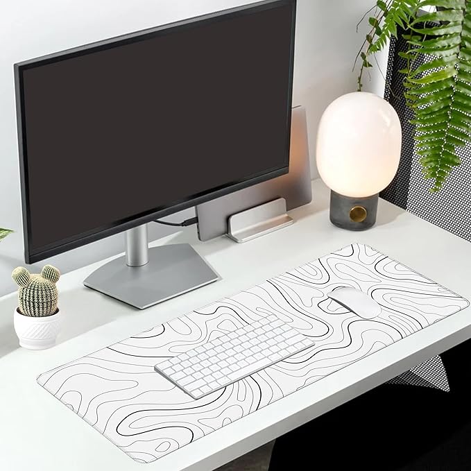 Long Gaming Mouse Pad Extended Anime Large Desk Pad with Non-Slip Base Full Keyboard Mat with Stitched Edges for Gaming and Office 31.5 x 11.8 inches (White Geometry)