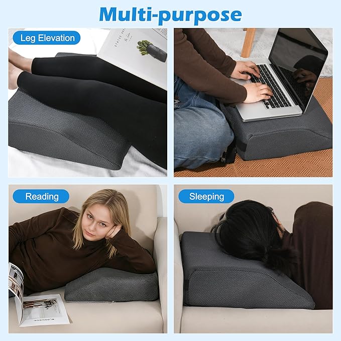Memory Foam Hip Replacement Recovery Aids Seat Cushion, Adjustable Height Hip Replacement Must Haves Chair Cushion with Non Slip Backing, Extra Thick (Dark Grey, 1 Layer (16.5 x16 x 4 in)