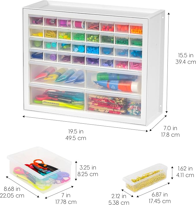 IRIS USA 36-Drawer Storage Cabinet, Made in USA, Small Parts Storage Craft Organizer, Tool Chest, Hardware, Electronics, Screws, Nuts & Bolts, Garage & Workshop Storage, Teacher Toolbox, White