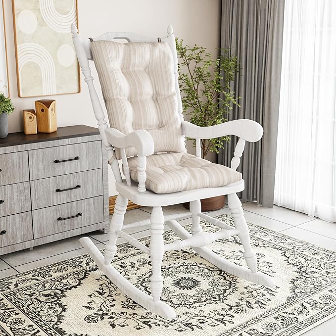 Klear Vu The Gripper Non-Slip Rocking Chair Cushion Thick, Includes Seat Pad & Back Pillow with Ties for Indoor Living Room Rocker, 17x17 Inches, 2 Piece Set, Cream