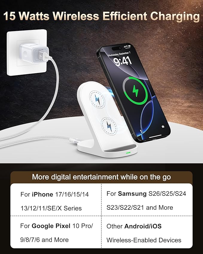 Android Wireless Charger for Google Pixel 10 Pro XL 10a 9a 9 Pro 8 8a 7 6 Fold, Wireless Charging Stand Cordless Phone Snap Holder for Samsung Galaxy S26 Ultra S25 S24 iPhone 17 Cargador Station