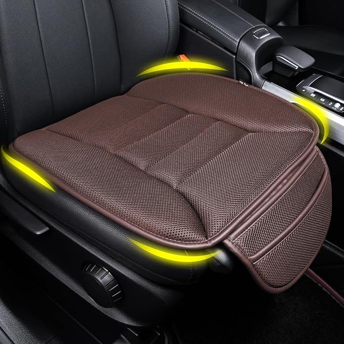 Lofty Aim Premium Car Seat Cushion, Driver Cushion with Comfort Memory Foam & Non-Slip Rubber Bottom, Car Seat Pad Works with 95% of Vehicles and Office Chair or Home - 4D Brown