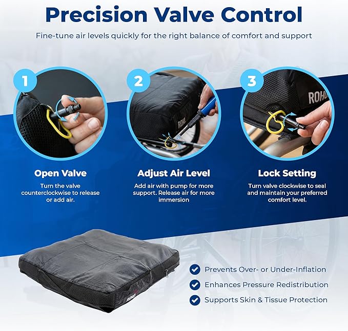 Roho Mosaic Seat Cushion 18” x 18” Inflatable Air Cell Design, Adjustable Firmness, Non-Skid Cover, Lightweight Portable Cushion for Wheelchair, Office Chair, Car & Home