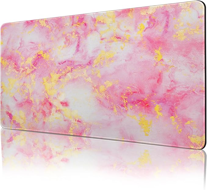 Lokigo Large Mouse Pad for Desk, Pink Desk Mat, Anti-Slip Waterproof Big Mousepad, Cute DeskMatt for Desktop, Keyboard Mat for Computer Desktop, Marble