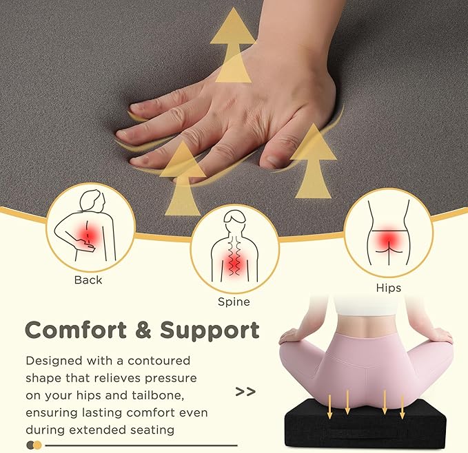 Recliner Cushions for Elderly Square Chair Pads with Non-Slip Bottom for Couch Armchairs Booster Comfy 20"x20"x3.8" Recliner Cushion for Long Sitting with Washable Cover 1 Pack Black