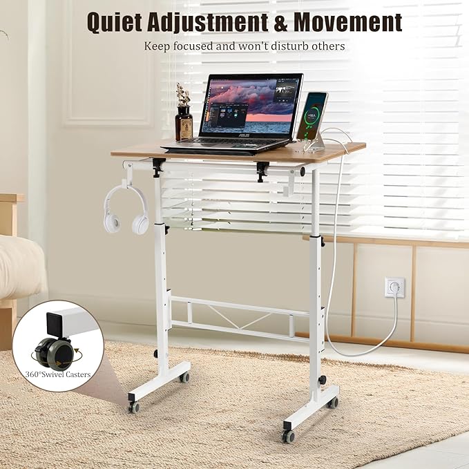 SIDUCAL Standing Desk Height Adjustable with Tiltable Tabletop, Vintage Oak