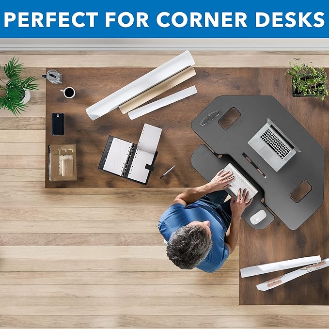 Mount-It! Corner Standing Desk Converter Height Adjustable 43” Wide Desktop, Corner Stand Up Desk with Gas Spring Lift Asssit, Stand Up Computer Workstation with Ergonomic Keyboard Tray | Black