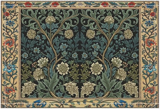 William Morris Floral Placemats Vintage Flower Art Style Boho Chic Retro Floral Linen Washable Table Mats Stain Heat-Resistant Desktop Decor Place Mats for Home Kitchen Dining Party 12x18 in 6 Pcs