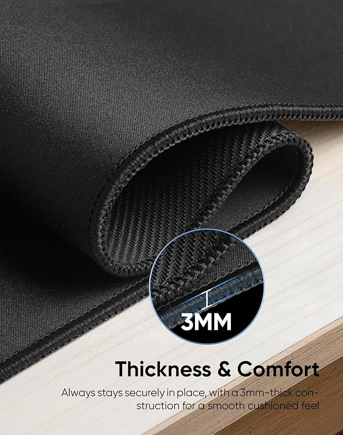 Reniteco Large Gaming Mouse Pad with Durable Stitched Edges, Non-Slip Rubber Base, Big Computer Keyboard Mouse Mat Desk Pad for Home Office Gaming Work, 27.6''x11.8''x0.12'', Black