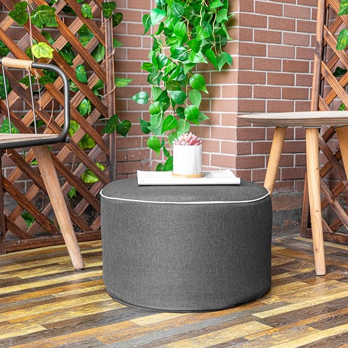 Outdoor Ottoman Outdoor Ottomans for Patio 20x12 Inches Modern Lightweight Foam Stuffed Pouf Outdoor Footstool Footrest Foot Stool Waterproof (Dark Gray)
