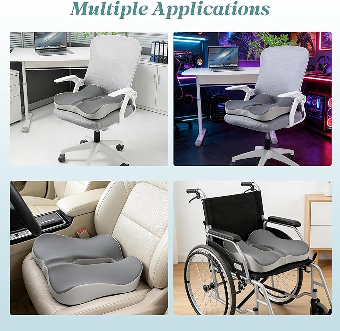 SheRest Seat Cushion, Ergonomic Memory Foam Cooling Cushion, Pressure Relief Suitable for Long Sitting Hours on Office Chairs, Desks, Cars and Airplane Seats, Duplex Gray