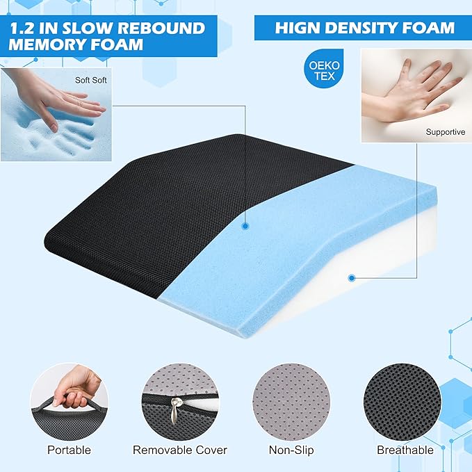 Memory Foam Hip Replacement Recovery Aids Seat Cushion, Adjustable Height Hip Replacement Must Haves Chair Cushion with Non Slip Backing, Extra Thick (Dark Grey, 1 Layer (16.5 x16 x 4 in)