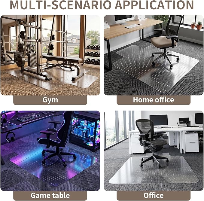 Office Chair Mat for Low Pile Carpeted Floors with Lip, 48" x 60" Plastic Floor mat for Desk Chair on Carpet,Easy Glide Carpet Protector Mat for Computer Chairs,Rolling Chairs,Home,Office Non-Slip