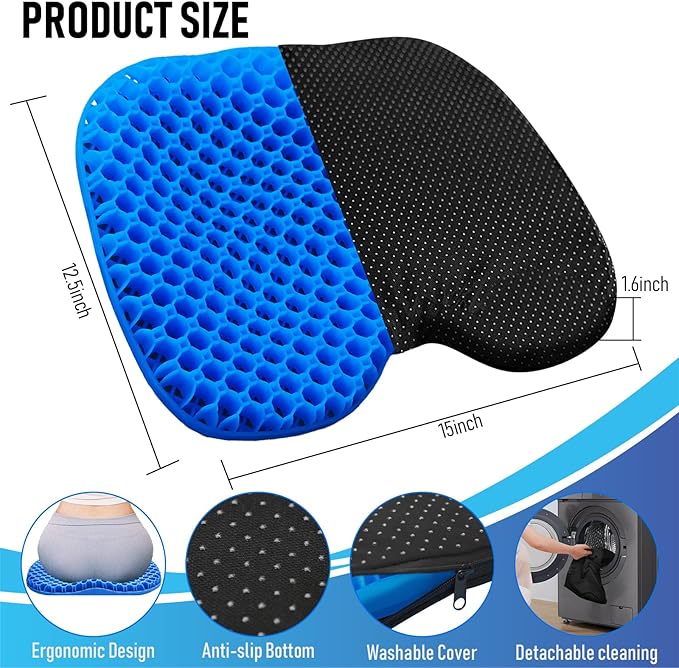Kayak Seat Cushion, Thicken Anti Slip Waterproof Gel Kayak Seat, Portable Canoe Rowing Rubber Dinghy Pad for Stadium Sit in Kayak Inflatable Fishing Kayak Canoe Kayak Accessories