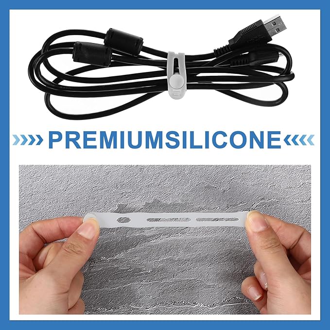 Tellegloww 42 Pcs Silicone Cable Ties Reusable Cord Organizer Adjustable Data Cable Wraps for Earphone Phone Charger Computer Cord Management Straps Travel Essentials(Gray,3.15 Inch)