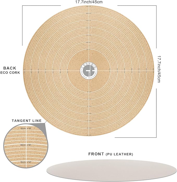 CENNBIE 18 Inches Round Placemats - Cork & Leather Table Mat - Suitable as Side Dining Coffee Table Cover Protector - Can Be Cut to Fit (6"-18", Cream)