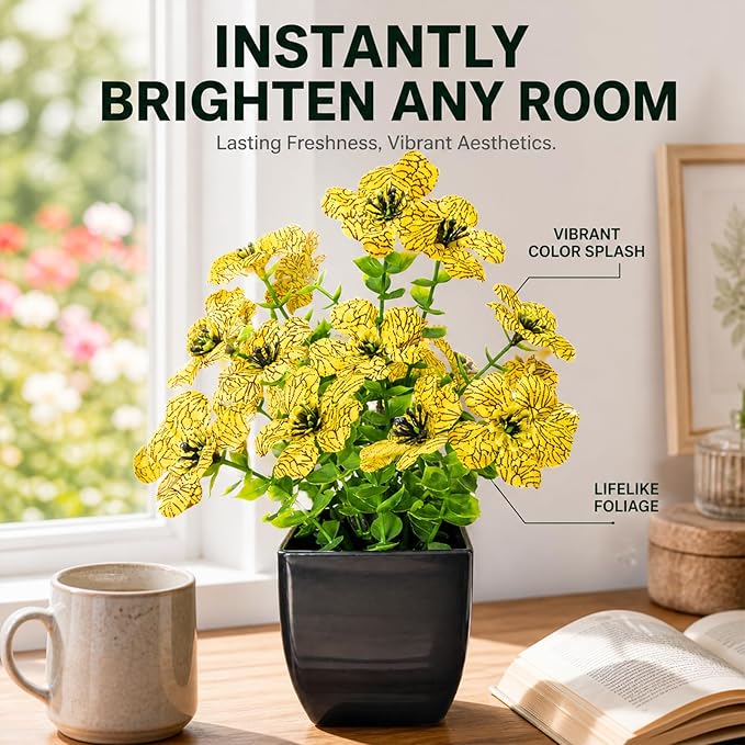 Small Fake Flowers in Pots, Cute Fake Flower Pot Decoration, Artificial Potted Flowers for Table Centerpiece, Spring Decor & Small Plant for Indoor Room