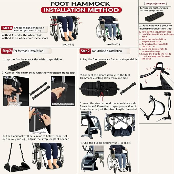 Premium Wheelchair Foot sling Hammock noncollapsible with separator and storage for Walker Rollator Holder long flight Leg attachment replacement elevating Portable Medical swing Essential Accessories