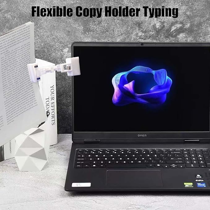 Adjustable Document Holder for Typing, Multi-Purpose Paper Holder Stand for Desk, Flexible Copy Holder Clip for Computer, Drawing, and Advertising Use (2 Pack, White)