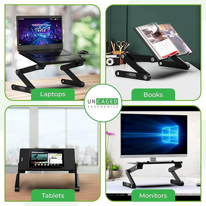 Uncaged Ergonomics Workez Adjustable Laptop Stand for Desk, Laptop Stand Adjustable Height, Foldable Aluminum Cooling Computer Holder & Riser for Desk Bed, XL-Blue