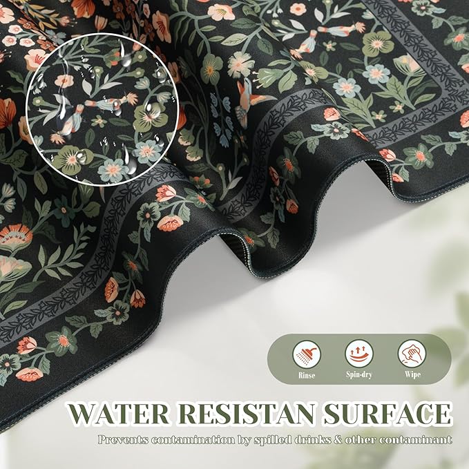 iCasso Aesthetic Flower Mouse pad for Laptop, Desk Pad Mat, Vintage Desk Matt for Desktop 13.7"x23.6", Anti-Slip Mousepad with Stitched Edges for Laptop Computer Keyboard(Black)