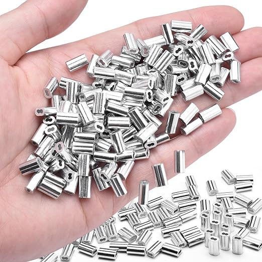 CooBigo 250Pcs 3/64""Cable Crimp Sleeves, Aluminum Wire Rope Crimping Loop Sleeve. Cable Ferrules for Cable and Wire Rope Crimp Double Barrel Crimp Sleeves (M1.2-3/64"")