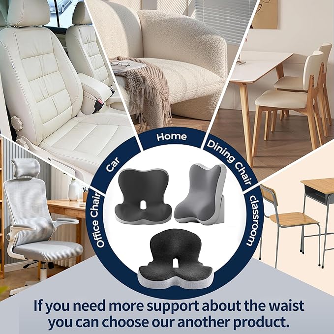 Ergonomic Memory Foam Seat Cushion, Lumbar Support Non Slip for Truck Driver Long Driving Office Chair Back Tailbone Pain Relief Black