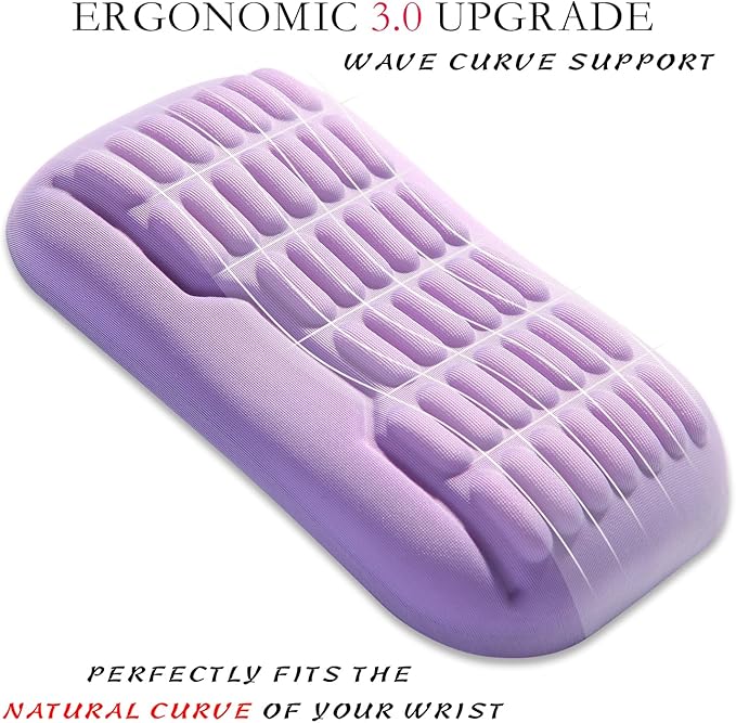UnivoColors Ergonomic Mouse Wrist Rest,Latest 3.0 Wave Curve Design,High-Resilience Memory Foam Non-Slip Base,Reduces Wrist Fatigue,Ideal for Office Gaming & Long Hours of Use(Lavender)