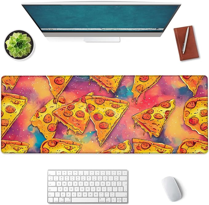 Pizza Party Large Mouse Pad, Gaming Mouse Pad, Non-Slip Rubber Base, Office Accessories, Desk Mat, Food MousePads for School, Work, Home Decor Gifts 31.5" x 11.8"