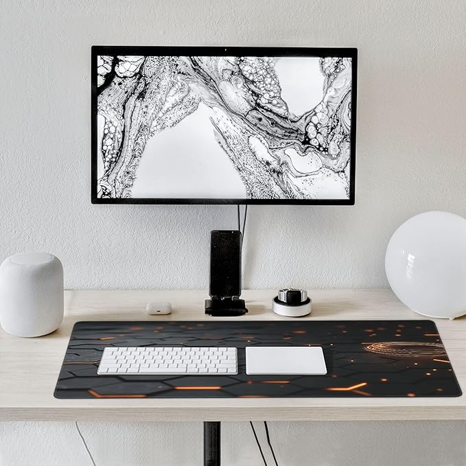Large Extended Gaming Mouse Pad with Stitched Edges, (35.4X15.7In) Durable Non-Slip Natural Rubber Base, Waterproof Computer Keyboard Pad Mat for Esports Pros/Gamer/Desktop/Office/Home (E)