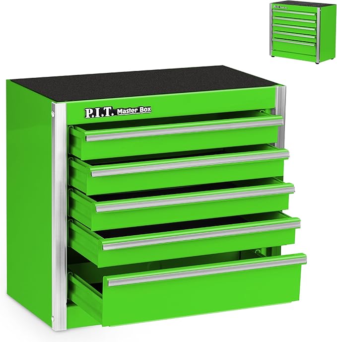P.I.T. Mini Tool Box 8.6"W X 4.6"D, Portable 5-Drawer Micro Steel Stackable Toolbox with Liner, Green Cute Tool Case for Small Tools Parts Storage, Home DIY