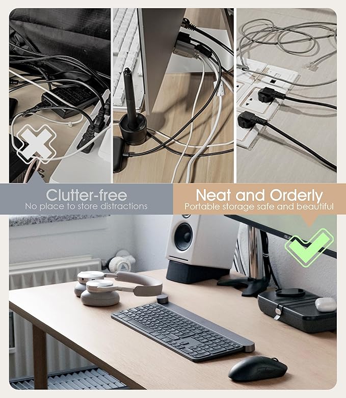 Cable Management Under Desk, Adjustable Self-Adhesive Silicone Cable Ties Cord Organizer, Reusable Heavy-Duty Cord Holder Under Table for Office, Home, School (10Pcs-Black)