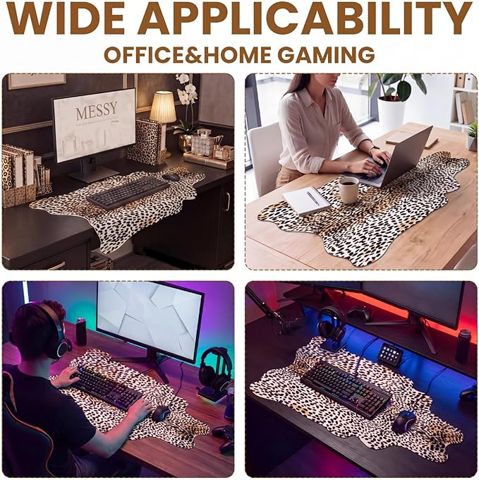 Sabary Large Leopard Print Desk Mat Cheetah Gaming Mouse Pad Leopard Desk Accessories Irregular Shaped Animal Print Decor for Laptop PC Computer Office Home Desktop Decor 31.5" x 15.8"