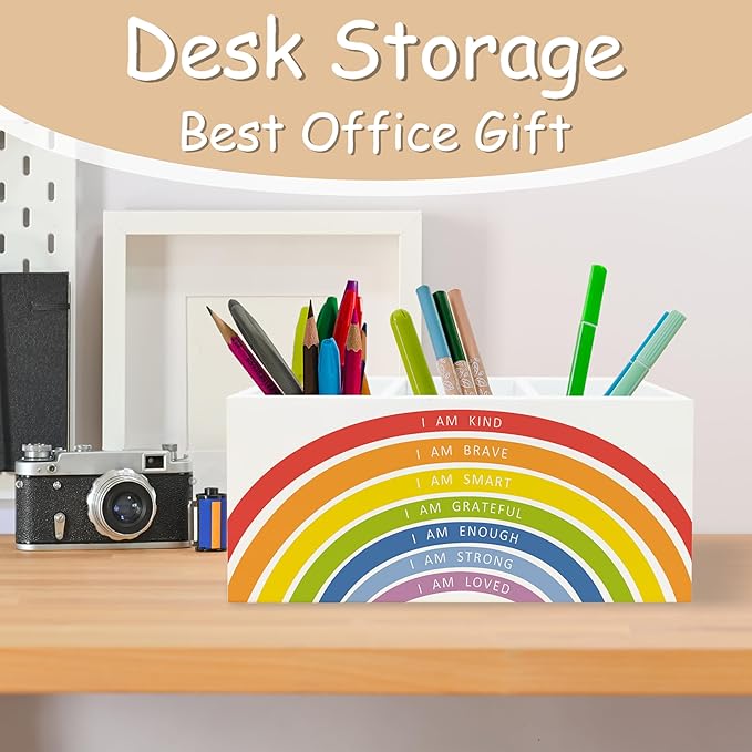 Boho Rainbow Positive Affirmations Pen Pencil Holder for School Classroom Office Desk, Book Center Calming Corner Playroom Decor, Inspirational Makeup Brush Toothbrush Holder Organizer